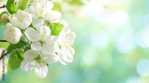 Blooming White Apple Blossoms Under Soft Sunlight in a Spring Orchard