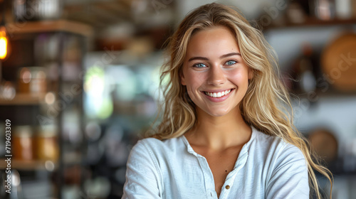 Wallpaper Mural Radiant Smile in a Cozy Café Torontodigital.ca