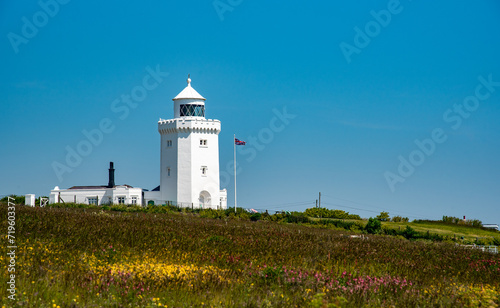 South foreland light houses. White cliffs of Dover Kent. photo