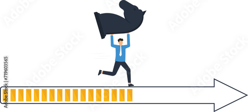Mission and strategic planning. business step or career path, Mission or challenge to succeed improvement, Businessman with chess horse running on arrow progress bar concept,
