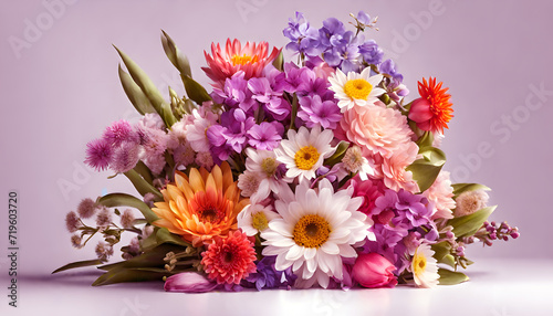 Colorful Flowers on White Background, Flower Bouquet and Arrangements for Shops, a vase filled with lots of different colored flowers, Colorful chamomile flowers in a flower vase