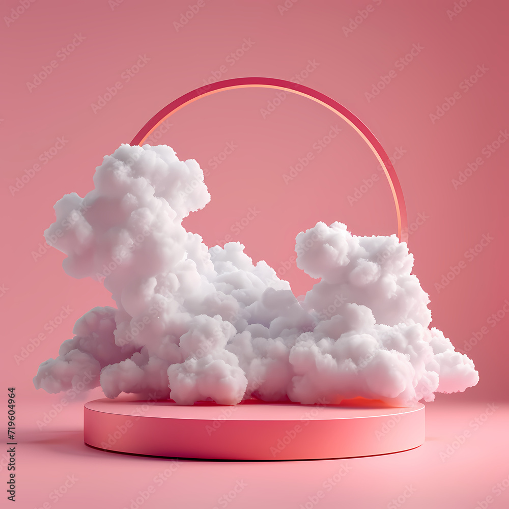 A serene sky filled with fluffy clouds, forming a delicate pink circle that evokes feelings of tranquility and whimsy A serene sky filled with fluffy clouds, forming a delicate pink circle that evokes feelings of tranquility and whimsy