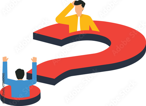 Suspicious or distrust partner and doubtful or pretending, Analyzing fake or fraud, Concerned or question of business transparency concept,
