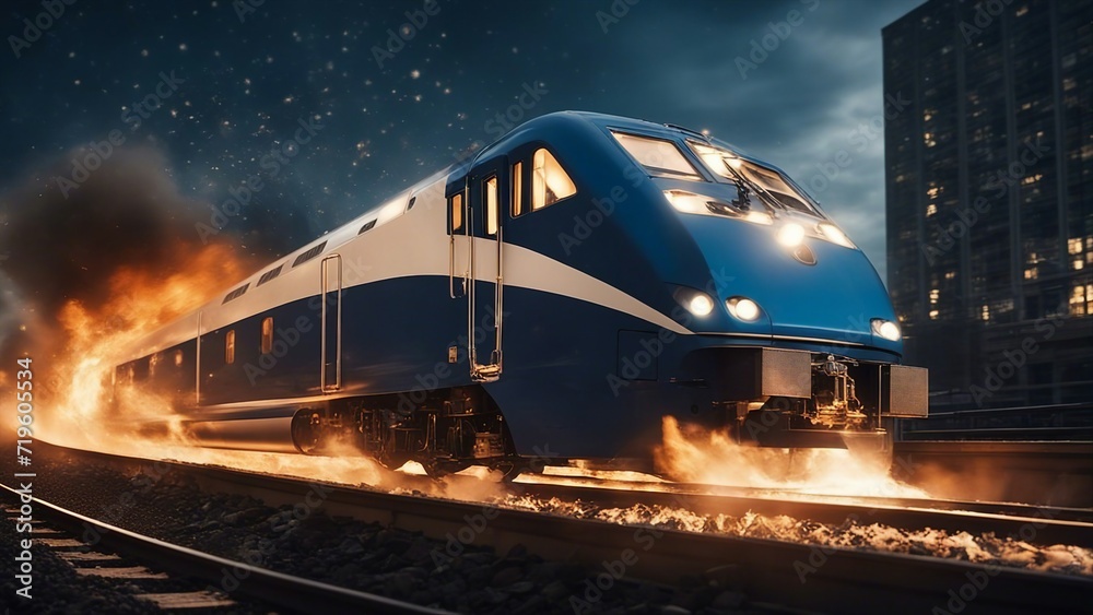 railway bridge over the river A on fire fast train burning, exploding, on fire, flames shooting out that speeds railway bridge over the river A on fire fast train burning, exploding, on fire, flames shooting out that speeds