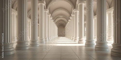 Fototapete An extensive hallway amidst multiple pillars.