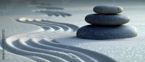 Zen stones in the white sand, Zen garden, 3D illustration