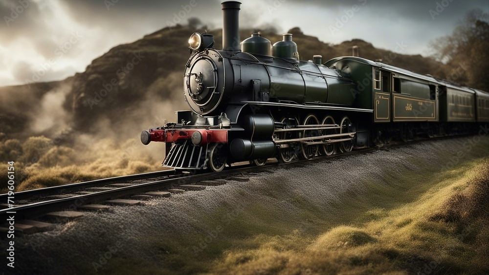 Obraz premium steam train in the countryside A steam train that has been repaired and upgraded in secret . The train is a modern and powerful