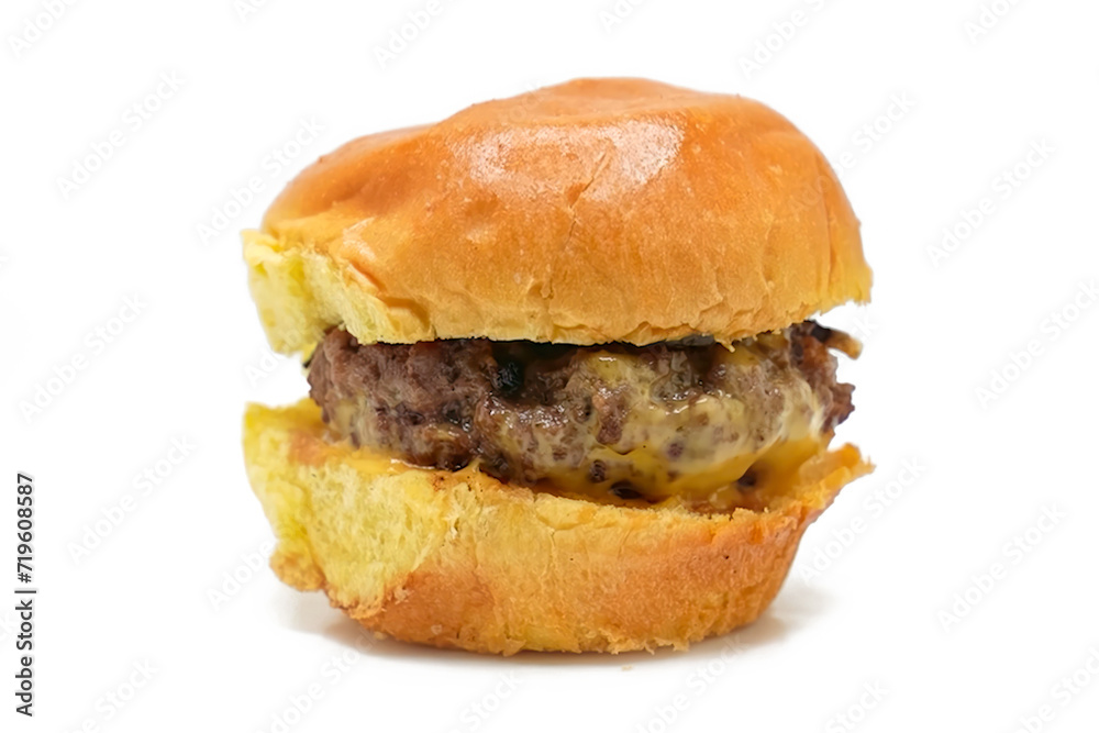 Burger beef cheese classic minimal close up isolated on white. Hamburger freshly baked on white plate, homemade. Grocery product advertising, menu or package. Burger beef cheese classic minimal close up isolated on white. Hamburger freshly baked on white plate, homemade. Grocery product advertising, menu or package.