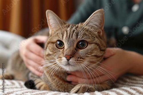 Petting a domestic cat: a moment of tenderness and care © ЮРИЙ ПОЗДНИКОВ