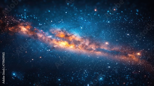  a close up of a very bright blue and yellow galaxy with stars in the sky and a bright orange star in the middle of the center of the space  and a black background.