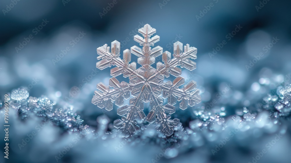 a close up of a snowflake that looks like a snowflake with snow flakes in the foreground and a blurry background of snow flakes in the foreground. a close up of a snowflake that looks like a snowflake with snow flakes in the foreground and a blurry background of snow flakes in the foreground.