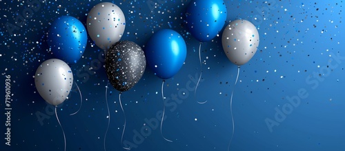 bright balloons with confetti on background