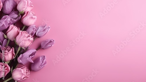 Beautiful delicate flowers on a pink background. Abstract layout of a color frame with space for text. An invitation to a wedding. The concept of International Women's Day, Mother's Day.