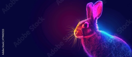 Portrait rabbit funny animal in style pop art vibrant color on dark blue background. Generated AI