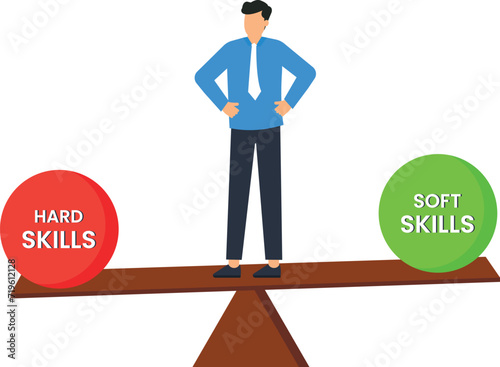 Soft Skills vs Hard Skills, Leadership experience and trust professional and ability for business success concept,
