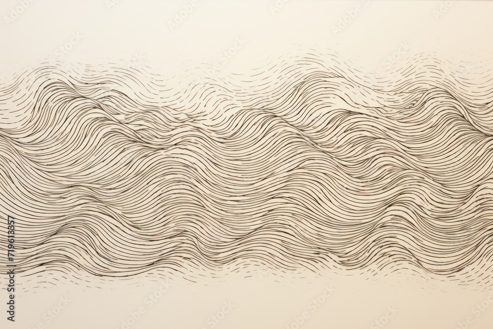 Minimal pen illustration sketch bronze & white drawing of an ocean surface
