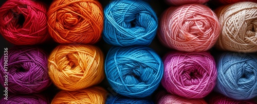 multiple balls of colorful yarn are placed close together