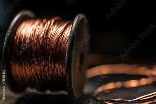 Close up of a copper wire spool