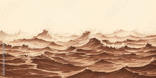 Minimal pen illustration sketch bronze & white drawing of an ocean surface