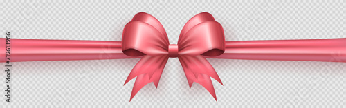Tableau sur toile Template of pink realistic 3d bow with horizontal ribbon on transparent background