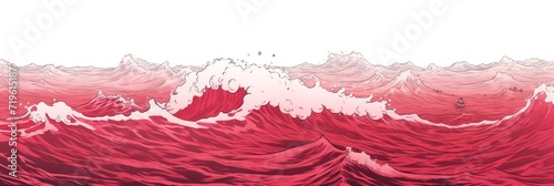 Minimal pen illustration sketch crimson & white drawing of an ocean