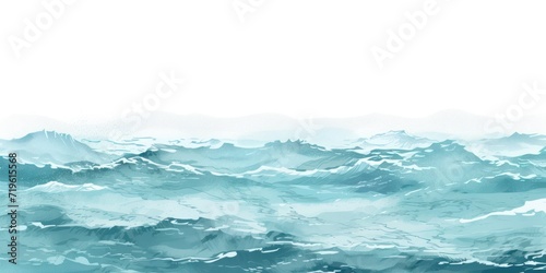 Minimal pen illustration sketch cyan & white drawing of an ocean  © Lenhard