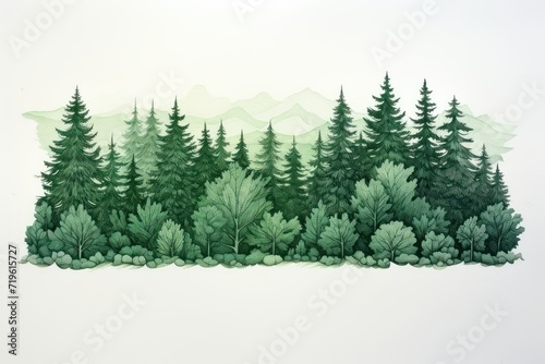 Minimal pen illustration sketch forest green   white drawing of an ocean