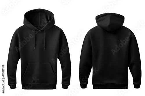 Blank front and back view black hoodie template on transparent background. Mockup template for artwork graphic design.