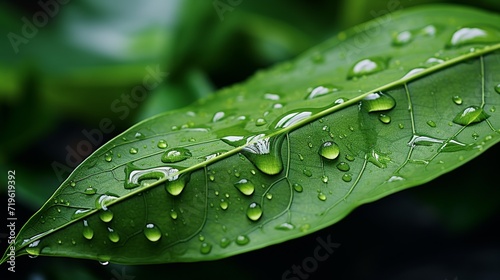 Abstract texture with green leaves.Large green leaves with drops of water.