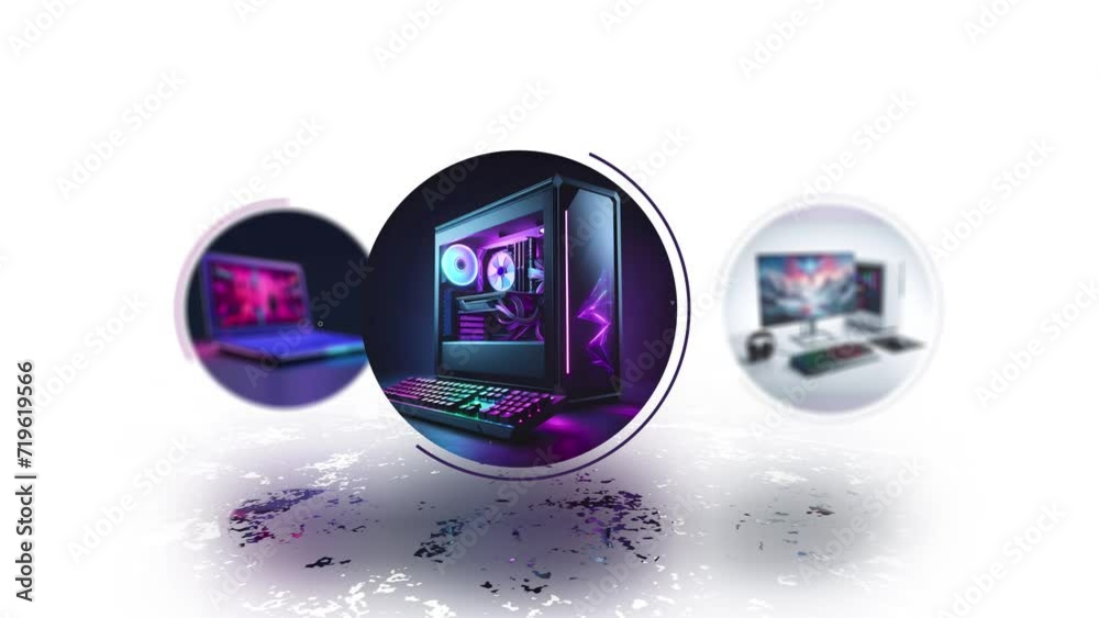 Animated rotation of desktop computer, gaming computer and laptop ...