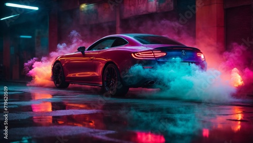 Sports car on neon background