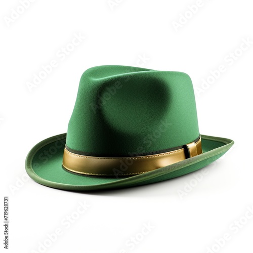 Elegant Green Hat with Gold Trim Isolated on WhiteSt. Patrick's Day concept 