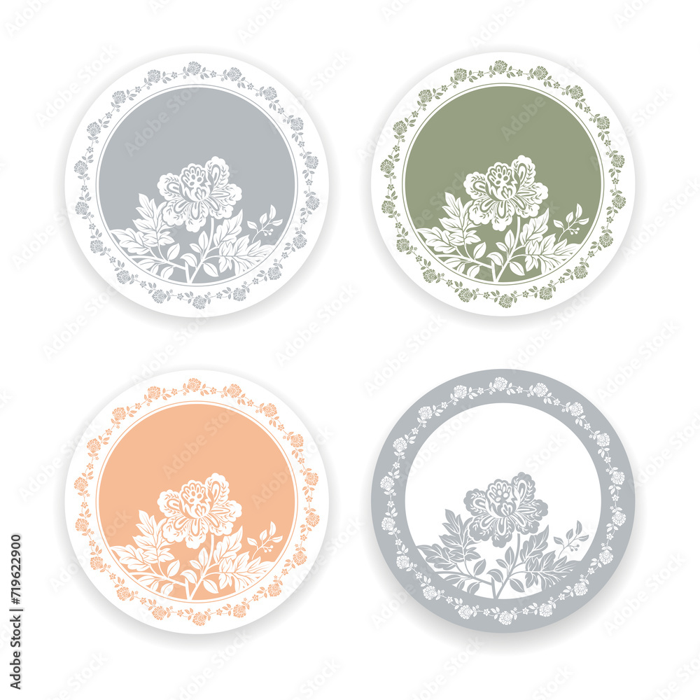 Round plate design, repeated ornament, dinnerware plate, floral round. Design for carpet, mat, logo
