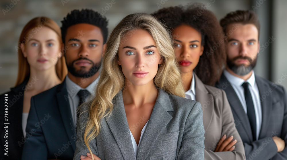 Group portrait of diverse top management team. Interracial CEOs of company. Group portrait of diverse top management team. Interracial CEOs of company.