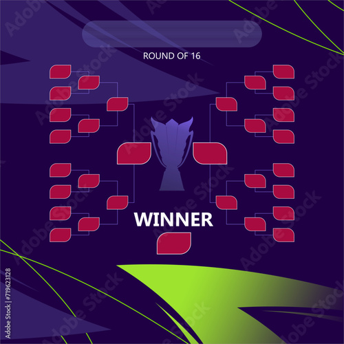 graphic design match schedule for top 16 football sports scheme, purple, turquoise, maroon vector background.