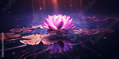 pink and purple lotus flower with purple streaks of light