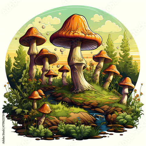 Cartoon mushrooms. illustration, print for background, print on fabric, paper, wallpaper.