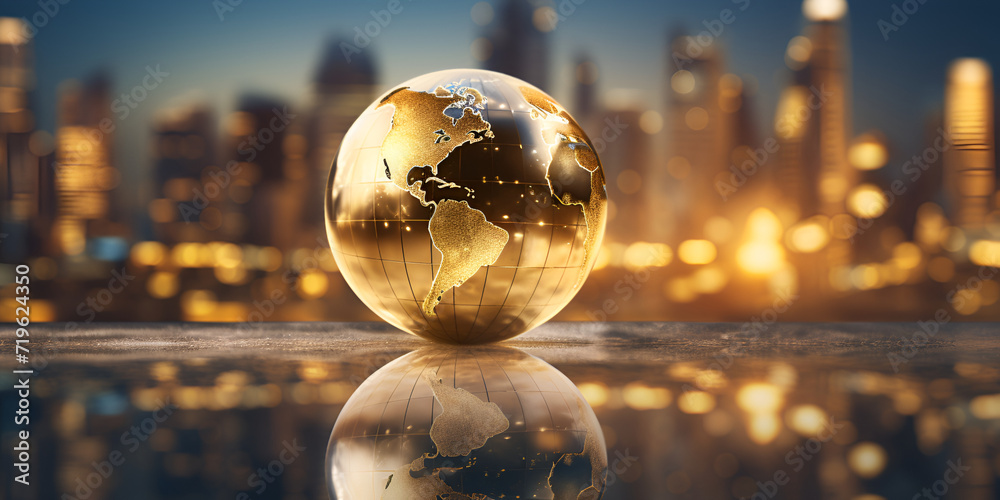 Global financial market overlaid with an investment graph against a blurred, Globe and city Global business concept , Global financial market overlaid with an investment graph against a blurred, Globe and city Global business concept ,
