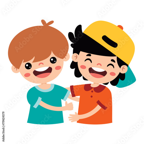 Cartoon Illustration Of Kids Hugging