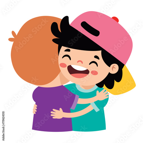 Cartoon Illustration Of Kids Hugging