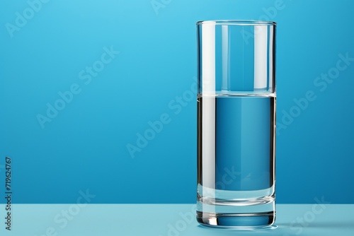Refined clear glass of pure drinking water against a backdrop of soft blue color