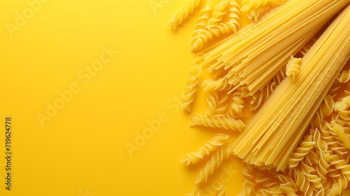 minimalist vivid advertisment background with pasta and copy space