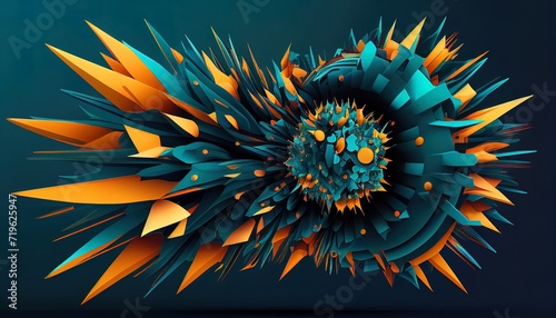 Sculpted Color Burst: Dark Cyan and Orange Explosion - Precision Generative AI