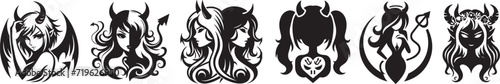 devil girls vector  set black and white vector collection graphics photo