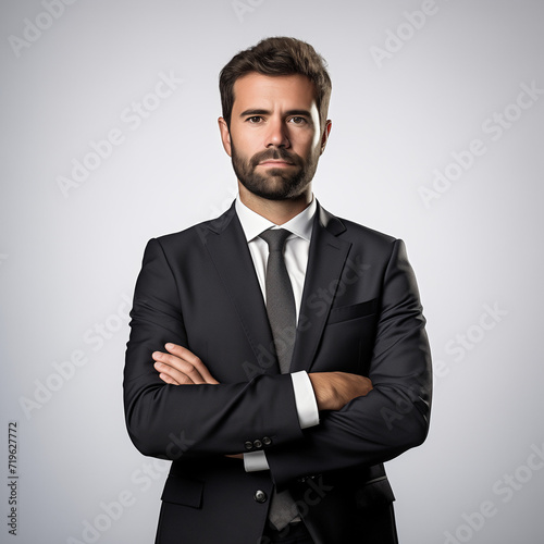 A portrait of a businessman in a black suit Isolated portrait of a financial expert on a white background