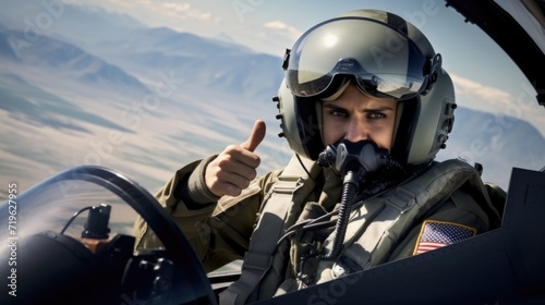 Fighter jet pilot with helmet in a cockpit © klepach