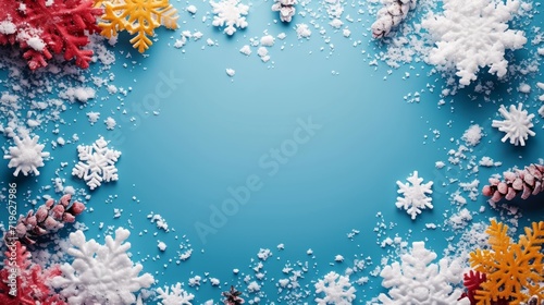 minimalist vivid advertisment background with snowflakes and copy space