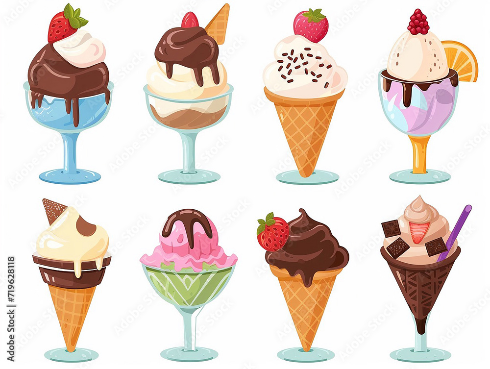 Delightful Set of Classic Ice Cream Flavors, Flat Vector Illustration Delightful Set of Classic Ice Cream Flavors, Flat Vector Illustration