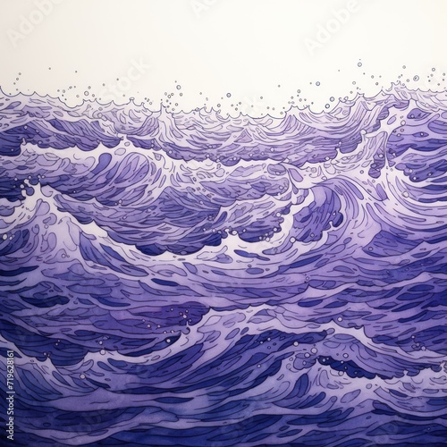 Minimal pen illustration sketch lavender   white drawing of an ocean