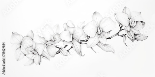 Minimal pen illustration sketch orchid   white drawing of an ocean